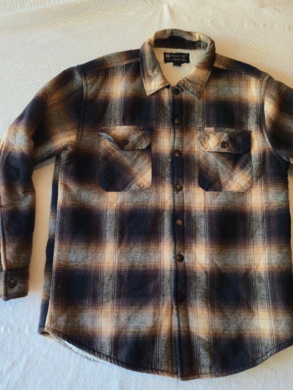 Matix Sherpa-Lined Plaid Flannel Long Sleeve Shirt Jacket Small